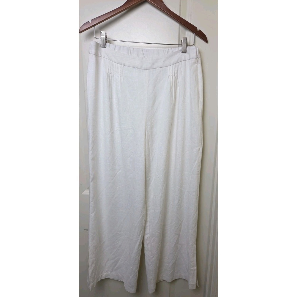 NEW Halston White Wide Leg Linen Blend Ankle Pants Pintucks Sz 10 Resort Capsule